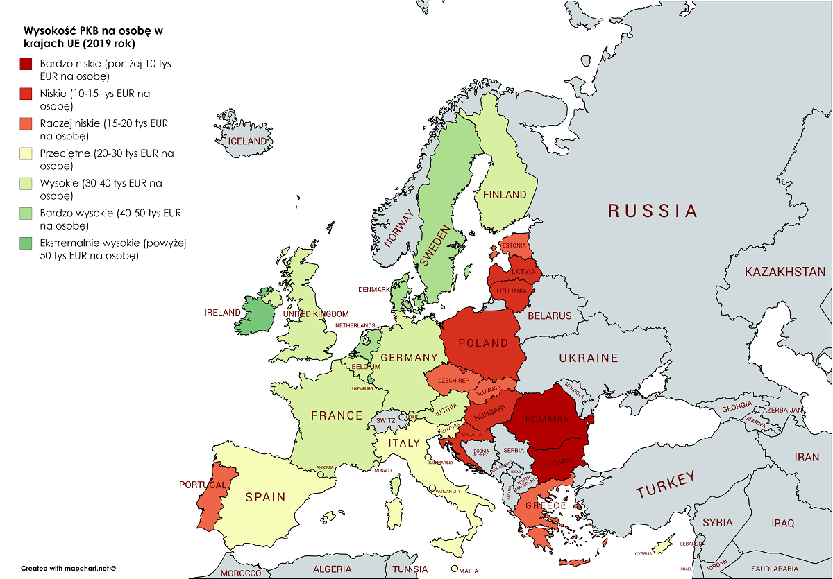 PKB na osobę krajów UE 2019
