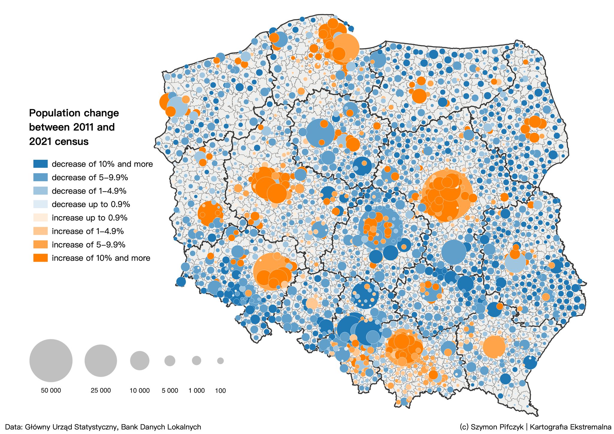 Zmiana liczby ludnosci w Polsce